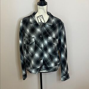 No Boundaries Black and White Plaid Bomber Jacket